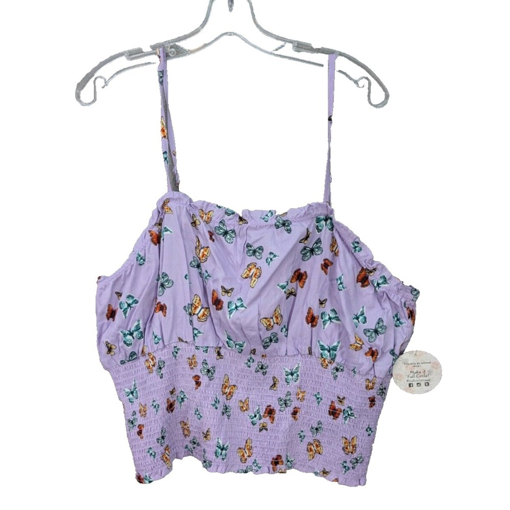 Jolie & Joy Spaghetti Strap Cropped Top Butterfly Print Smocked Boho Size 2X NWT